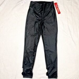 Good American Liquid Cross Over Faux Leather Leggings Black NWT 2 High Rise